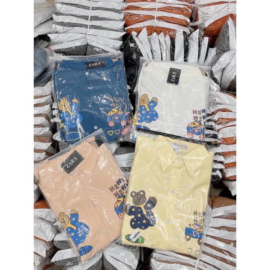 Sét áo sơ mi form rộng in hình hoạt hình phối quần leggin hot hit ( ảnh thật )