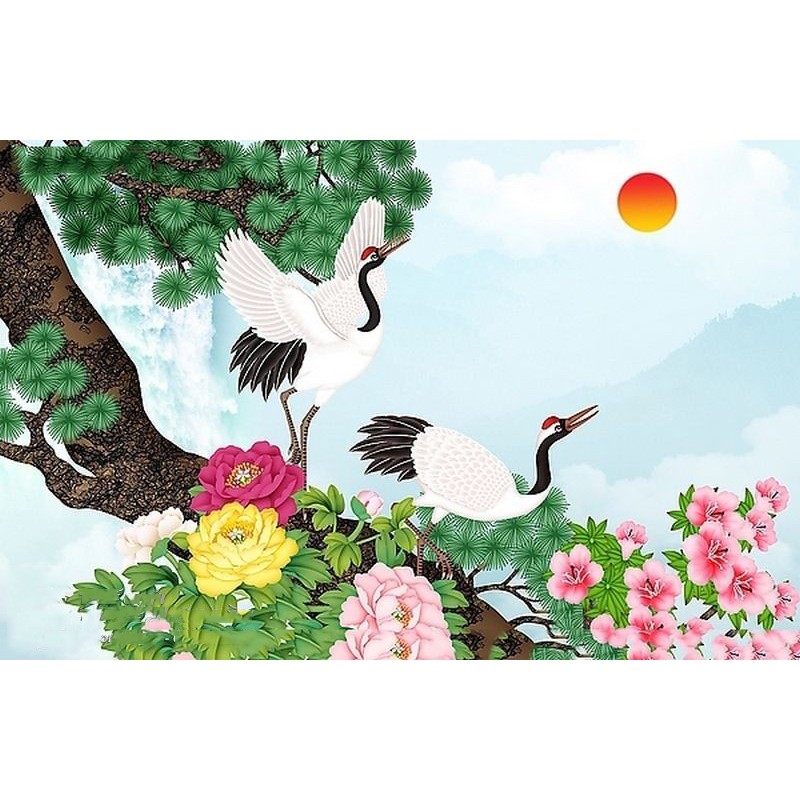 Tranh 5d gắn đá toàn bộ - Tranh tùng hạc diên niên