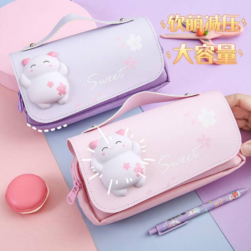 ⭐ iLado ⭐  giải nén Túi đựng bút trong suốt cute túi nilong/PVC Stickers túi zip nhỏ hộp vải đựng đồ Hộp đựng hộp bút hologram bút cute bọc zip tiểu an văn phòng phẩm Đa Dụng túi đựng đồ dùng cá nhân hình