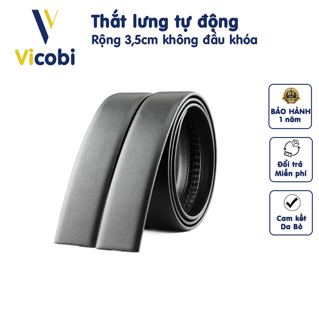 Thắt lưng Nam Da Bò không đầu khóa KM1 Vicobi, dành cho mặt khoá tự động 3,5cm, made in VietNam
