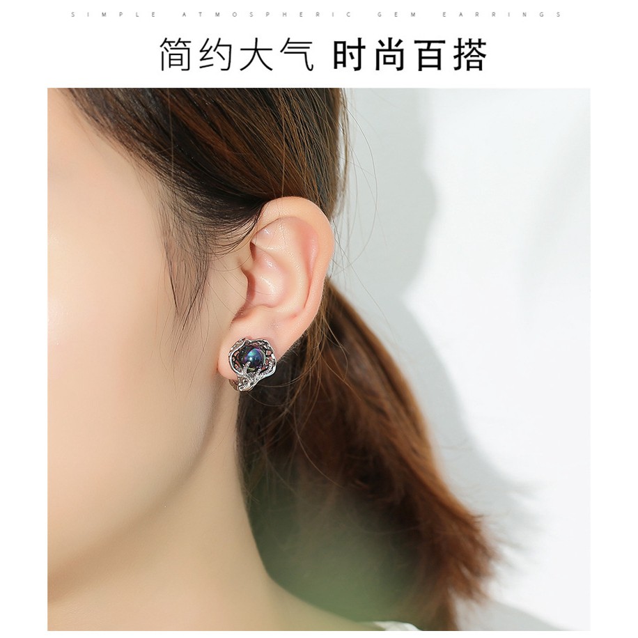 Bông tai mạ bạc 925 đính ngọc trai giả nhiều màu sắc không gây dị ứng