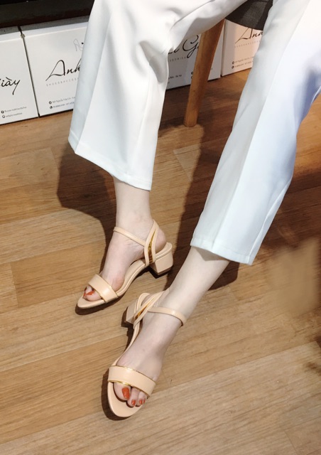 Sd55 - Sandal quai ngang da lì gót trụ 3f hàng VNXK cực xinh( ảnh thật, kèm video)