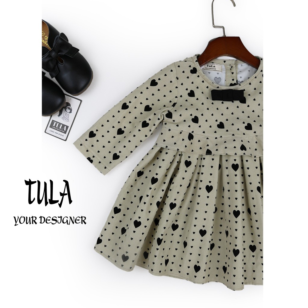 Váy Đầm Bé Gái Thu Đông Họa Tiết Đáng Yêu Vải Nhung Tăm Hàn Quốc