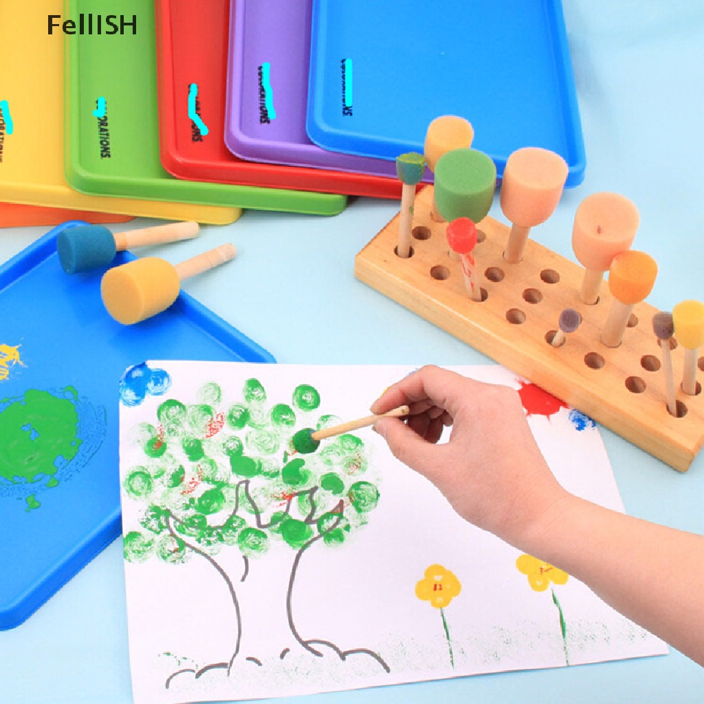 Set 4 Cọ Mút Xốp Cán Gỗ 4 Kích Thước 439br Dành Cho Trẻ Em Vẽ Tranh