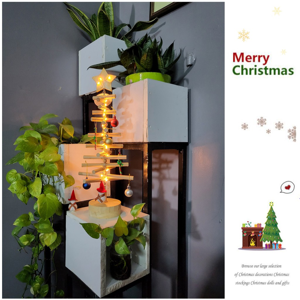 Đèn led cây thông Noel bằng gỗ mini vintage vừa decor phòng vừa làm đèn ngủ siêu lung linh(tặng kèm pin - phụ kiện)❣❣