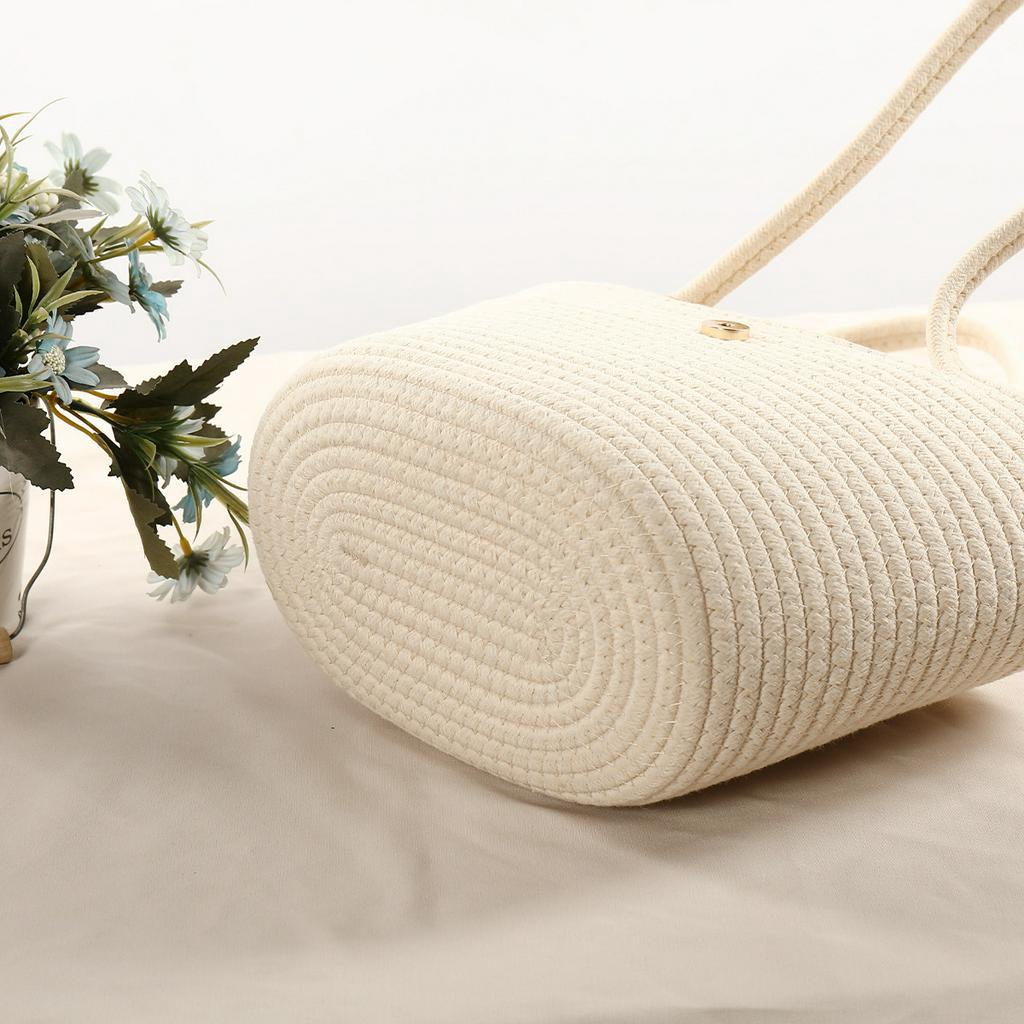 SẴN Túi Cói Đi Biển Vintage Nữ Xách Tay Sức Chứa Lớn Khuy