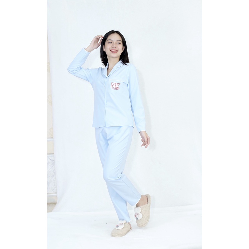 Set đồ bộ Pijama nữ P9 XANH NGỌC in chữ NKK tay dài, quần dài Thoải Mái Nhẹ Nhàng