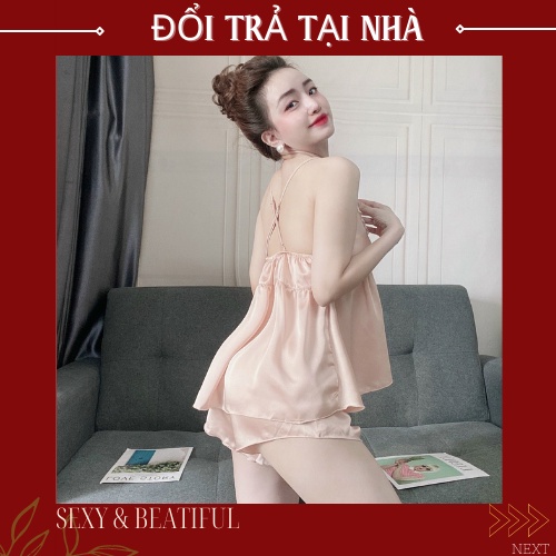 Bộ Đồ Ngủ Đùi [𝐒𝐈𝐄̂𝐔 𝐇𝐎𝐓] Kèm Mút Ngực Satin Cao Cấp Mịn Mát, Form Lên Chuẩn Rất Sang , Mẫu Mới 2021 <60kg- Sun Shop | BigBuy360 - bigbuy360.vn