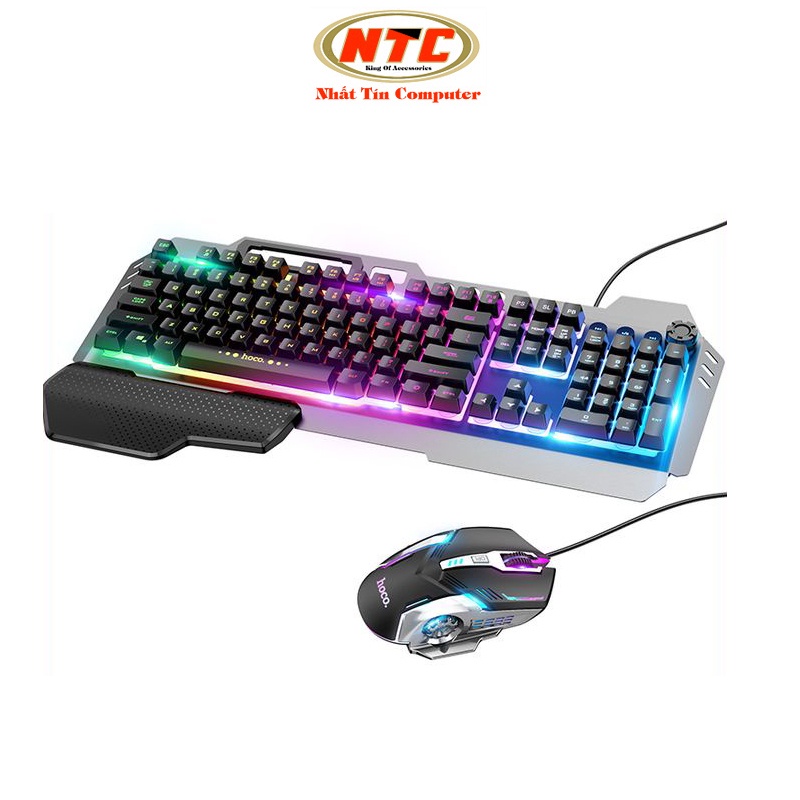 Bộ phím chuột gaming Hoco GM12 led đa màu thiết kế cực đẹp - kèm đế kê tay (đen) nhất tín computer