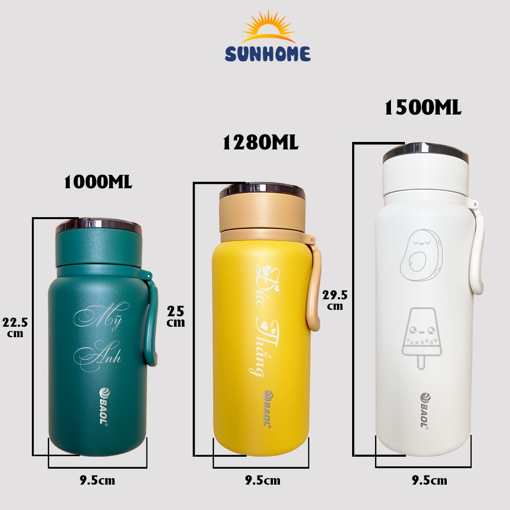 Bình giữ nhiệt INOX 304 SUNHOME bình nước khắc tên giữ nhiệt lên tới 12h dung tích từ 1000ml -1500ml BAOL