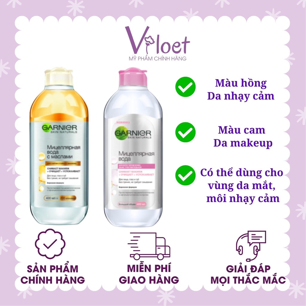 Nước tẩy trang mặt mắt môi Garnier Đức 400ml dịu nhẹ không gây kích ứng - Shop Viloet