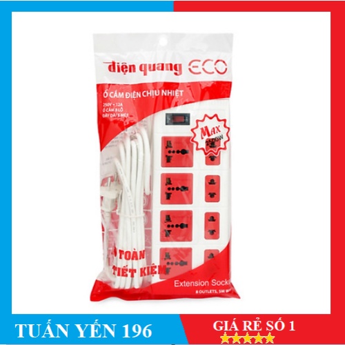 Ổ cắm Điện Quang ECO ĐQ ESK 5WR 8ECO (8 Lỗ, dây dài 5m, màu trắng đỏ)