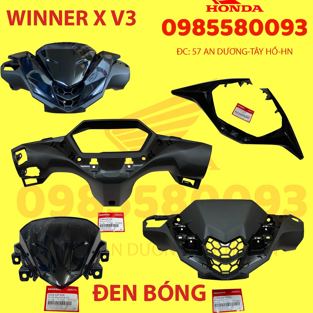 DÀN ÁO, VỎ ĐẦU, NHỰA NHÁM WINNER X V3 MÀU ĐEN BÓNG
