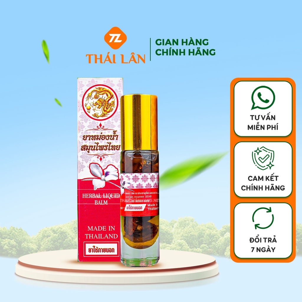 Dầu gió thảo dược 20 vị Herbal Liquid Balm màu hồng lọ 8ml, dầu xoa bóp massage Thái Lan