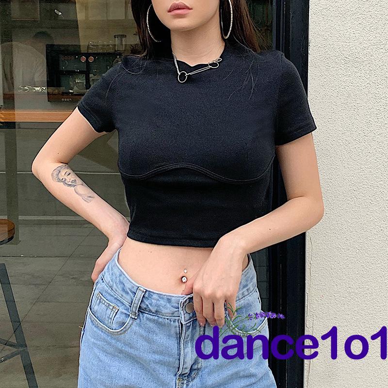 Áo thun tay ngắn màu trơn thanh lịch tùy chọn màu sắc dành cho nữ