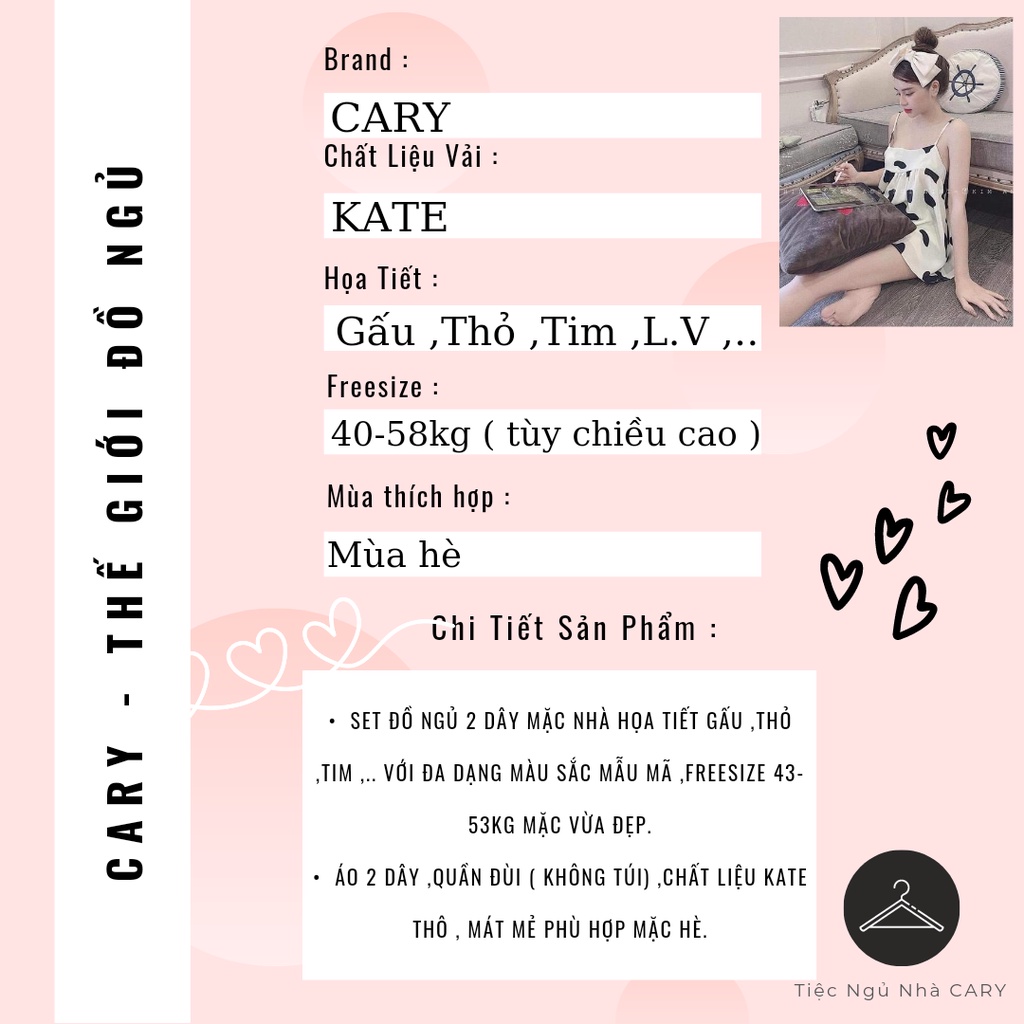 Đồ bộ ngủ hai dây mặc nhà mùa hè dễ thương CARY