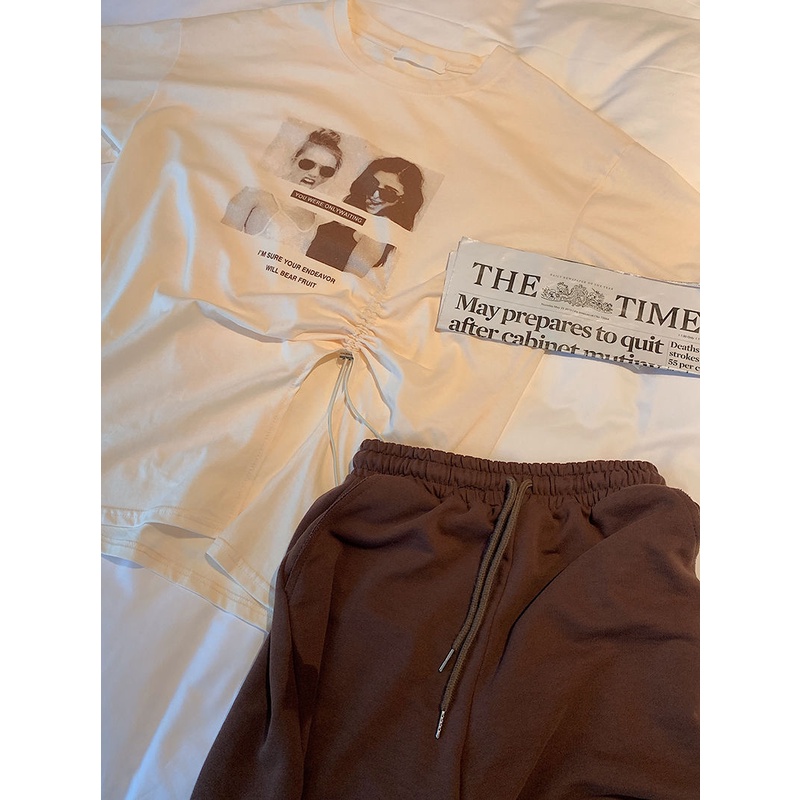 Bộ Áo Thun Tay Ngắn Dáng Rộng Phối Quần Short Thời Trang Mùa Hè 2022 Cho Nữ