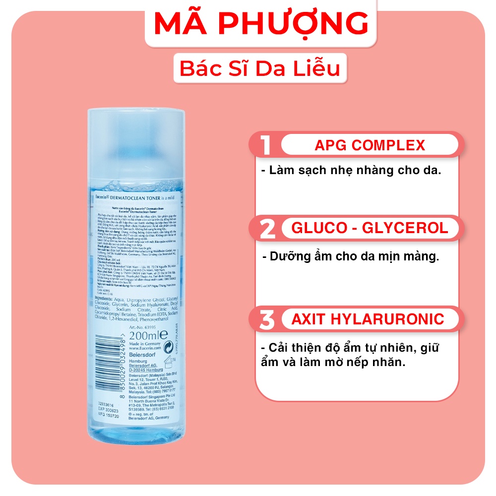 Toner cho Da nhạy cảm da thường Eucerin Dermato Clean Clarifying Toner 200ml