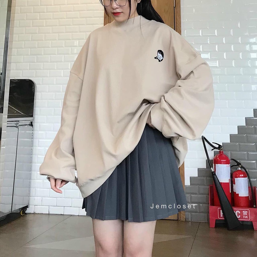 [ Ảnh tự chụp] Áo sweater unisex form rộng thêu hình vô diện cho cặp đôi nam nữ, áo hoodie không mũ phong cách hàn quốc