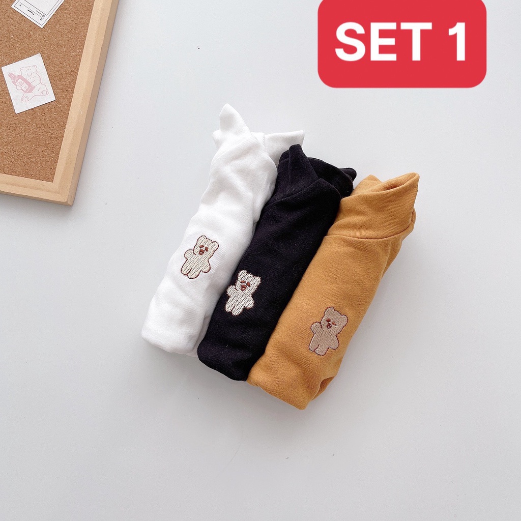 Set 3 áo thun dài tay cổ cao cho bé trai/bé gái mặc thu đông