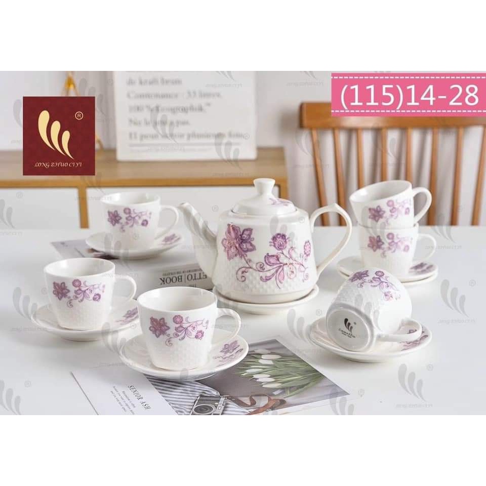 Bộ ấm chén uống trà sứ CAMELIA cao cấp đủ hộp xốp- màu ngẫu nhiên