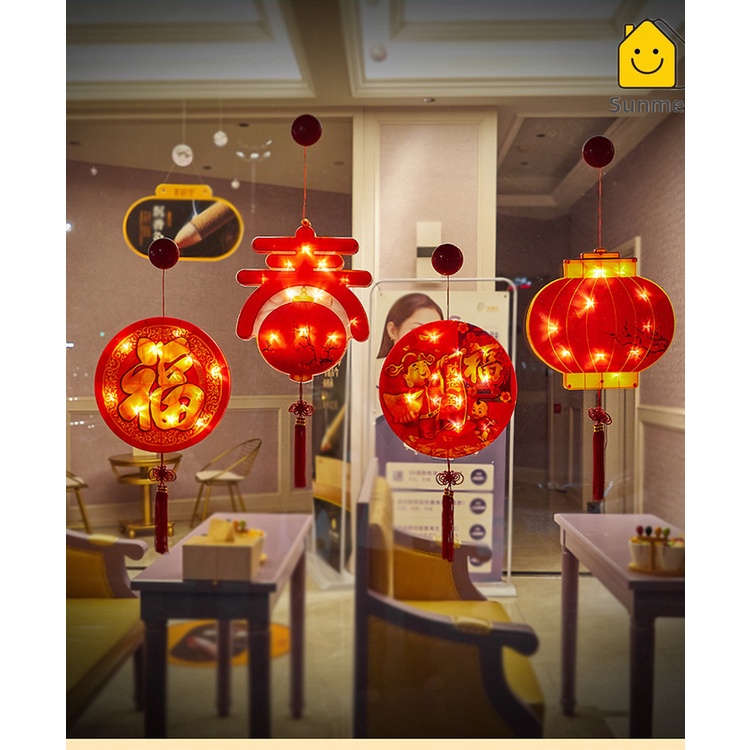 Đèn LED Lồng Đèn Trang Trí DECOR quà tặng Tết-Chữ Phúc Tiếng Trung Quốc Sử Dụng Pin Có Nút Hít Mặt Kính