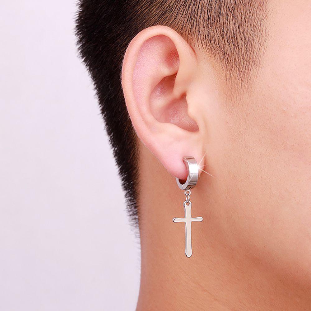 Bông Tai Dạng Kẹp Hình Thánh Giá Bằng Thép Không Gỉ Phong Cách Punk Gothic Dành Cho Nam Nữ