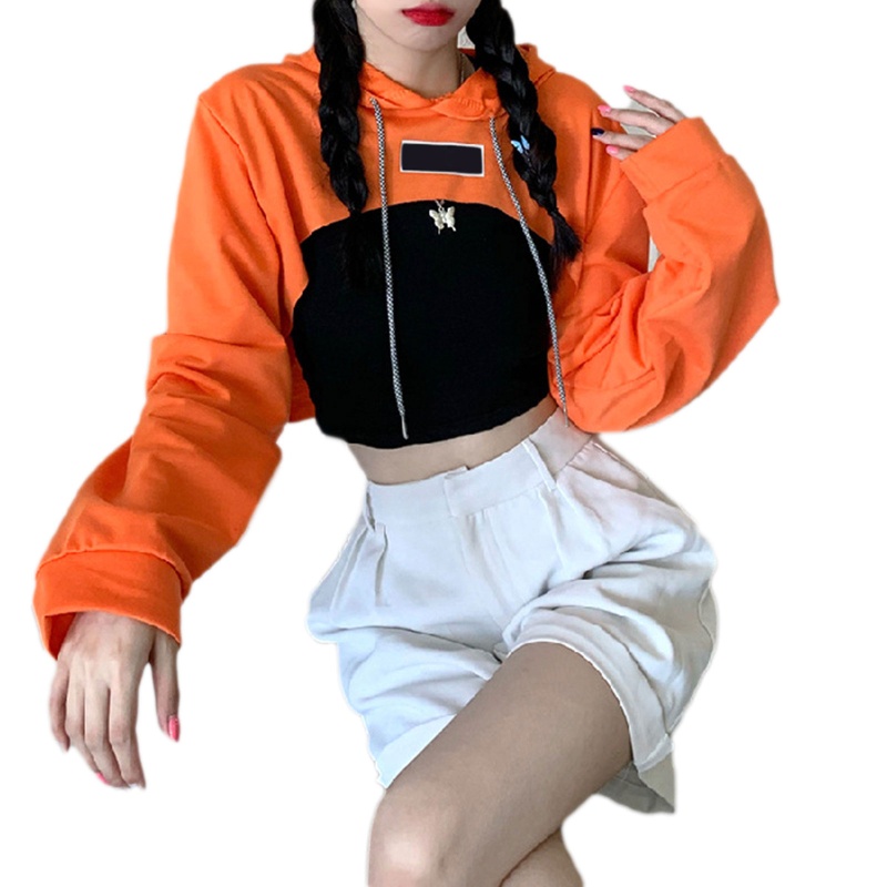 Youyo Áo Hoodie Crop Top Phối Dây Rút Phong Cách Punk Hip Hop Gothic Dành Cho Nữ