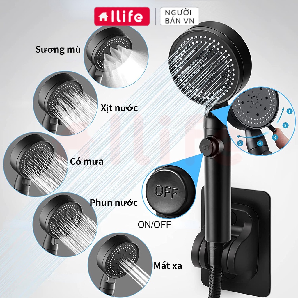 Vòi Sen Tăng Áp Vòi Hoa Sen 5 Chế Độ Giúp Tăng Lực Nước, Bảng điều Khiển Lớn Hơn