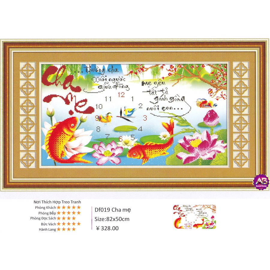 TRANH ĐÍNH ĐÁ ĐỒNG HỒ CHA MẸ DF019