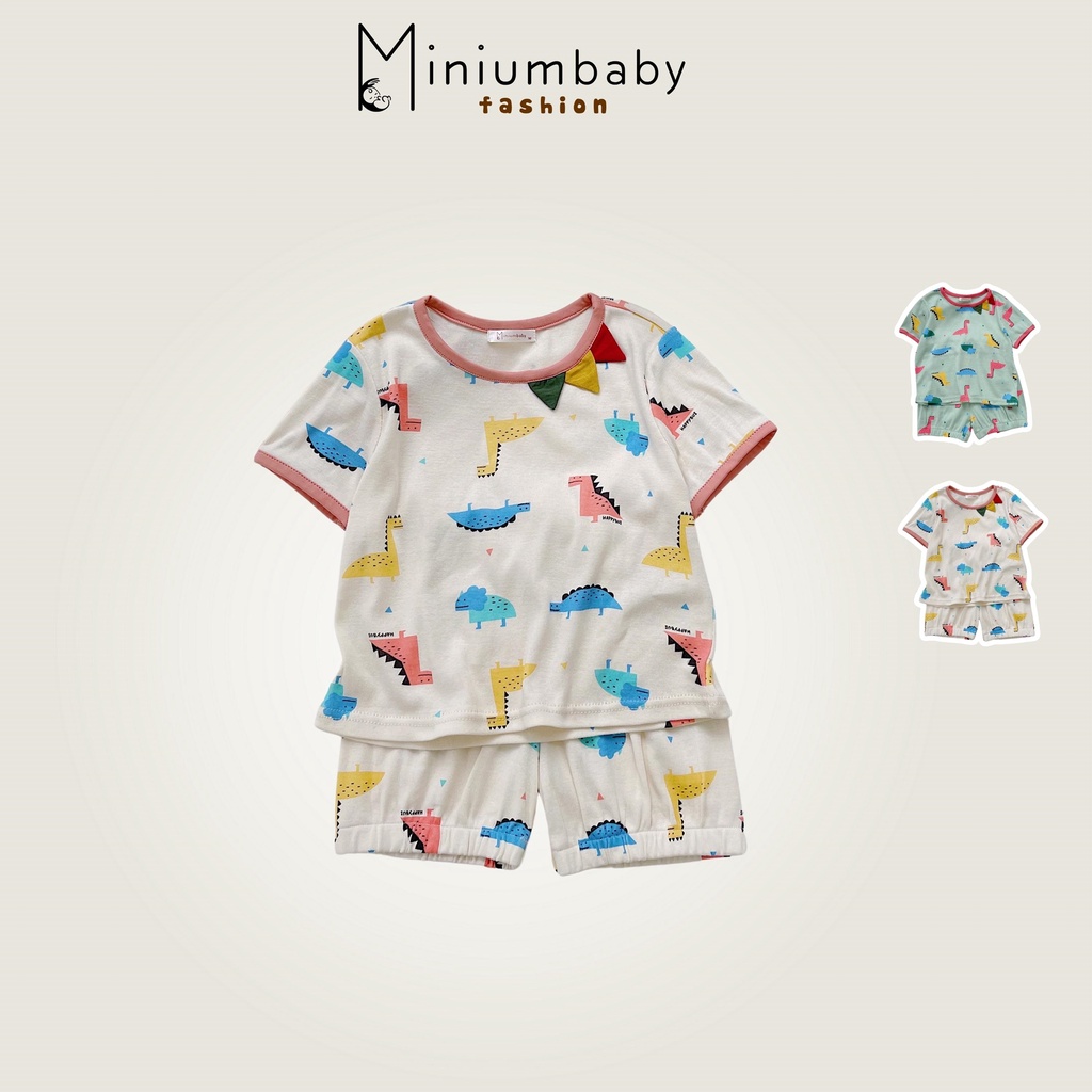 Bộ khủng long cộc tay chất liệu cotton mềm mát cho bé trai, bé gái MiniumBaby-SB1157