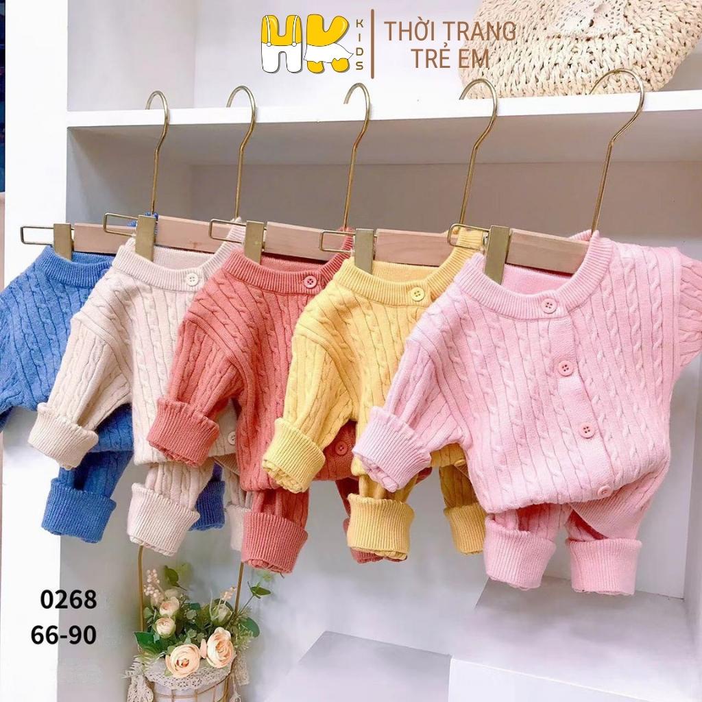 Bộ quần áo len cho bé HK KIDS vặn thừng kiểu cài cúc, chất len cao cấp mềm mịn đanh lì size từ 0 đến 3 tuổi (mã 0268)