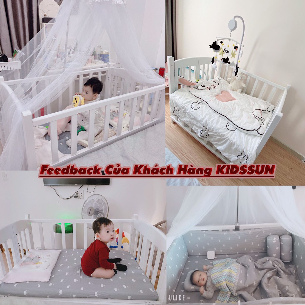 Nôi Cũi Gỗ Quế  KIDSSUN Cho Bé Chất Liệu Gỗ Quế Cao Cấp Có 3 Nấc Giát Bảo Hành 24 Tháng Hàng Xuất Khẩu Tặng BX