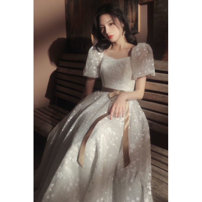 Đầm Phù Dâu Dáng Dài Tay Ngắn Form Ôm Thời Trang