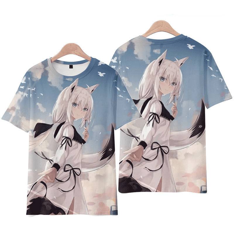 Áo thun tay ngắn cổ tròn in hình Shirakami Fubuki Natsuiro Matsuri thời trang đường phố unisex