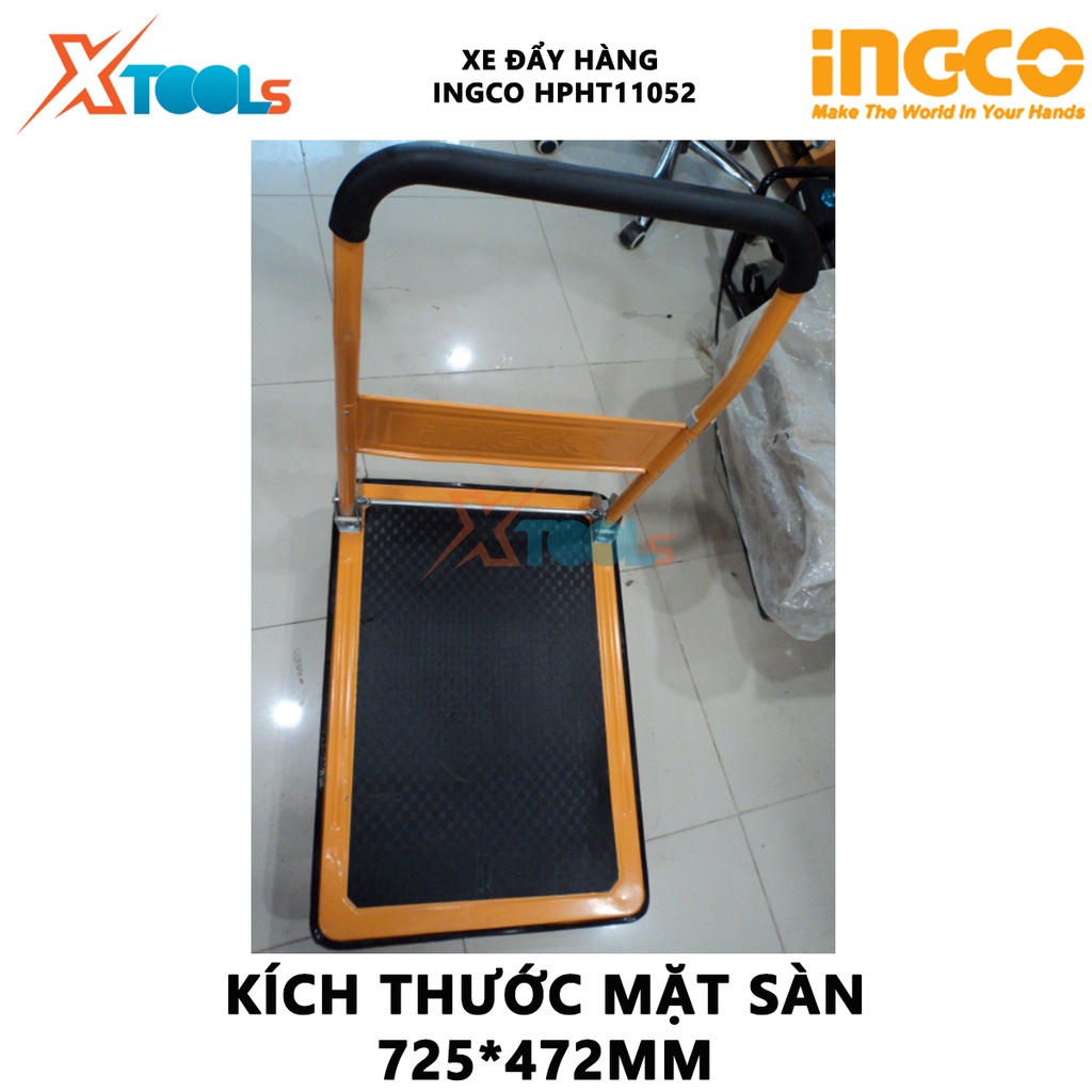 Xe đẩy hàng 4 bánh tay cầm gấp gọn INGCO | khả năng tải 150kg và 300kg, xe đẩy sàn thép 100%, có miếng lót chống trơn