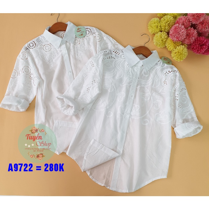 Áo sơ mi xô thêu đục lỗ form dài