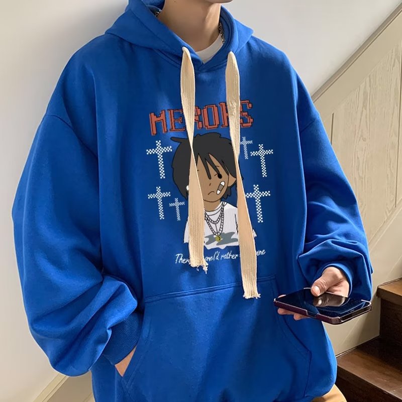 Áo hoodie Form Rộng In Họa Tiết Hoạt Hình Phong Cách Hip Hop Hàn Quốc