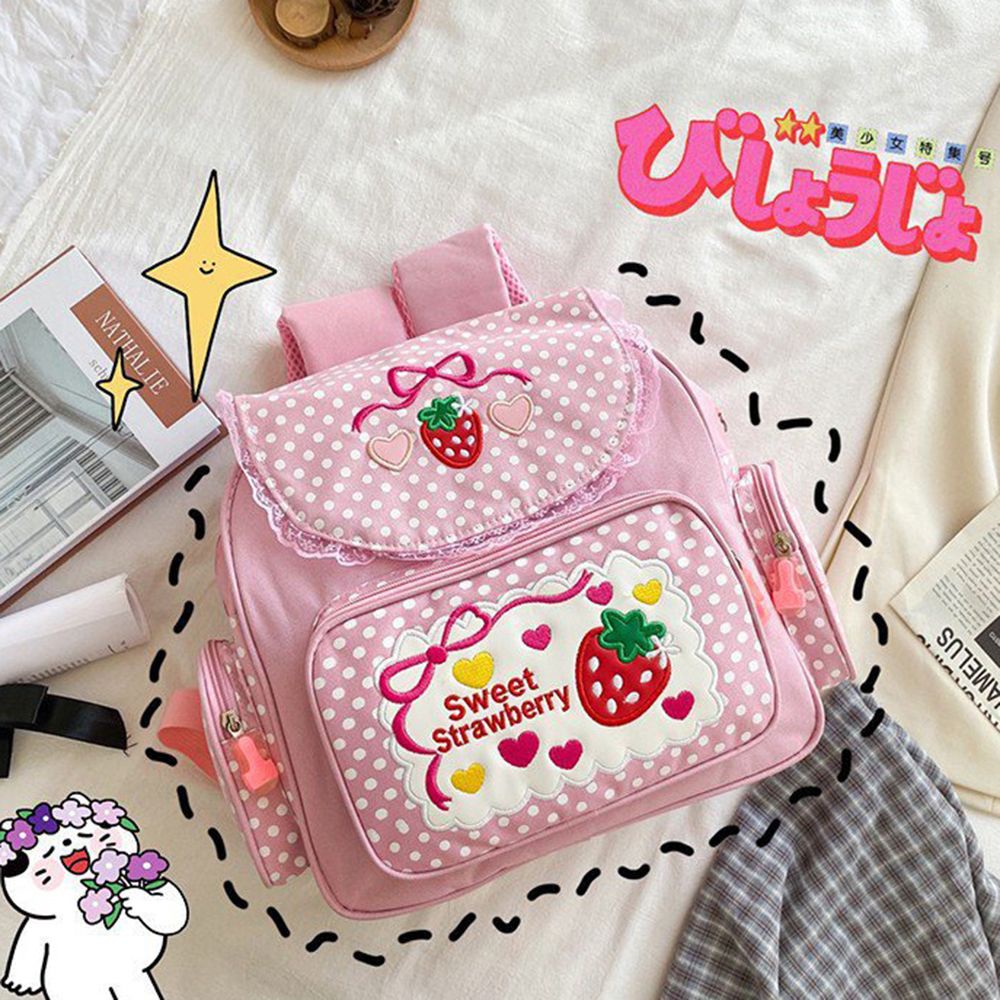 Balo thêu họa tiết dâu tây dễ thương phong cách thời trang Nhật Bản dành cho nữ