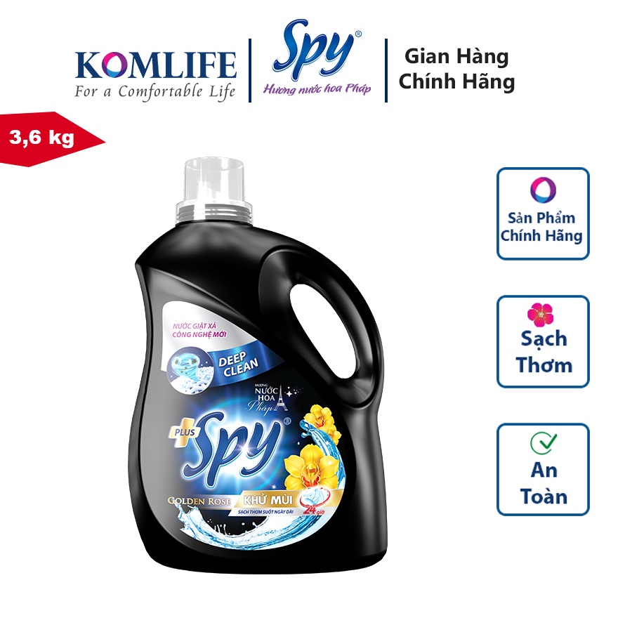 Nước giặt xả SPY Deep Clean Plus hoa Vàng 3,6 kg khử mùi diệt khuẩn, sạch sâu