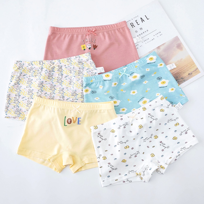 Set 5 QuầN LóT Boxer 100% Cotton In HọA TiếT HoạT HìNh Cho Bé GáI (3-12 TuổI)