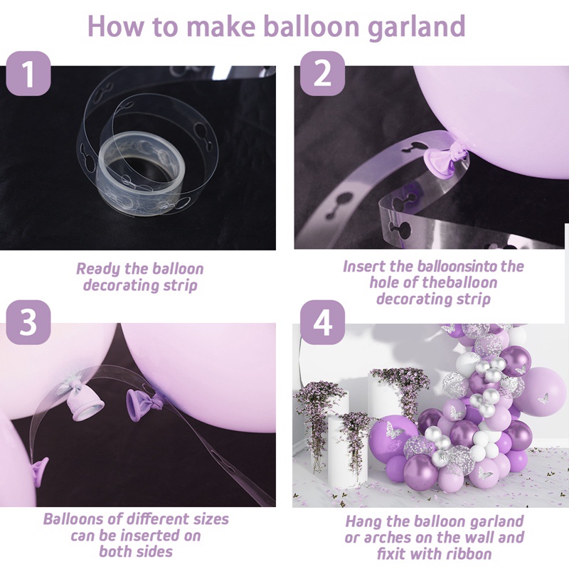 Bộ Phụ Kiện Bong Bóng Màu Tím Trang Trí Tiệc Sinh Nhật/Tiệc Cưới
