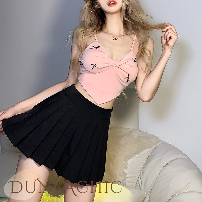 DUNEA Áo Crop Top Cổ Chữ V Thắt Nơ Hở Lưng Gợi Cảm Cho Nữ Y0425