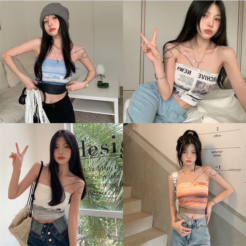 Áo ống ngắn QADCOL in họa tiết phong cách Mỹ cá tính