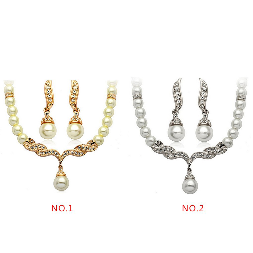 Set dây chuyền+hoa tai hợp kim phối ngọc trai cực sang trọng