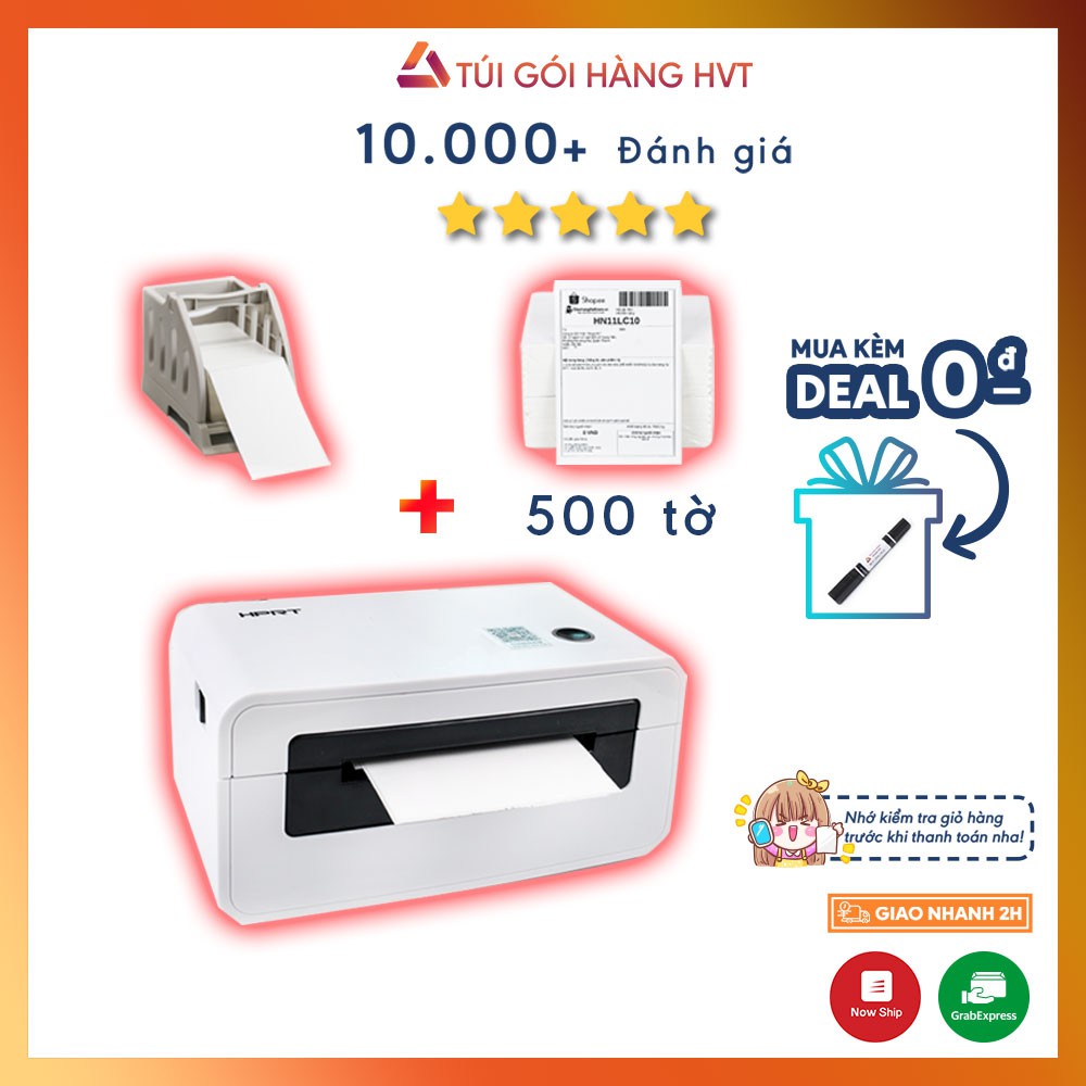 [COMBO] Máy in nhiệt HPRT N41 in đơn hàng TMĐT kèm khay và 500 tờ giấy in nhiệt decal dán sẵn 100x150mm in đơn hàng