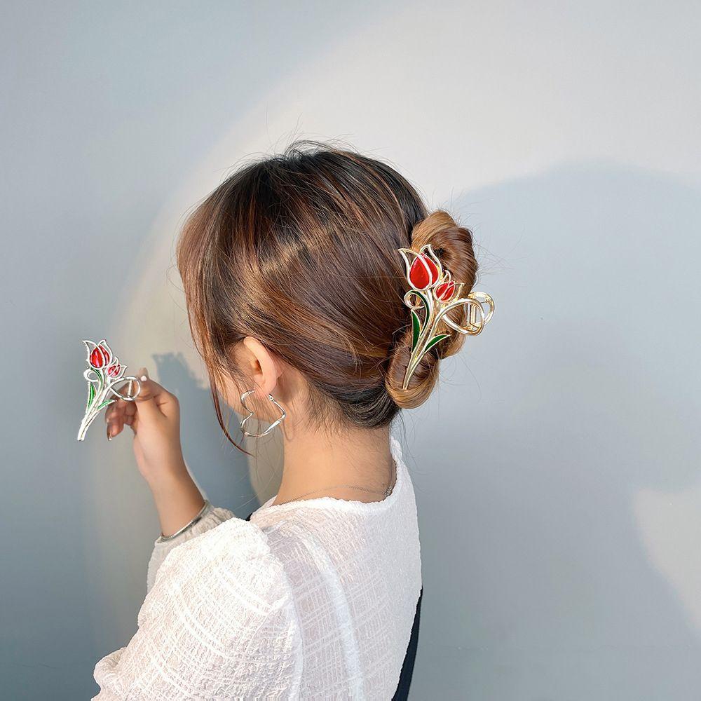 Kẹp Tóc Càng Cua / Cua / Hoa Tulip Bằng Kim Loại Kiểu Vintage Ngọt Ngào Cho Nữ