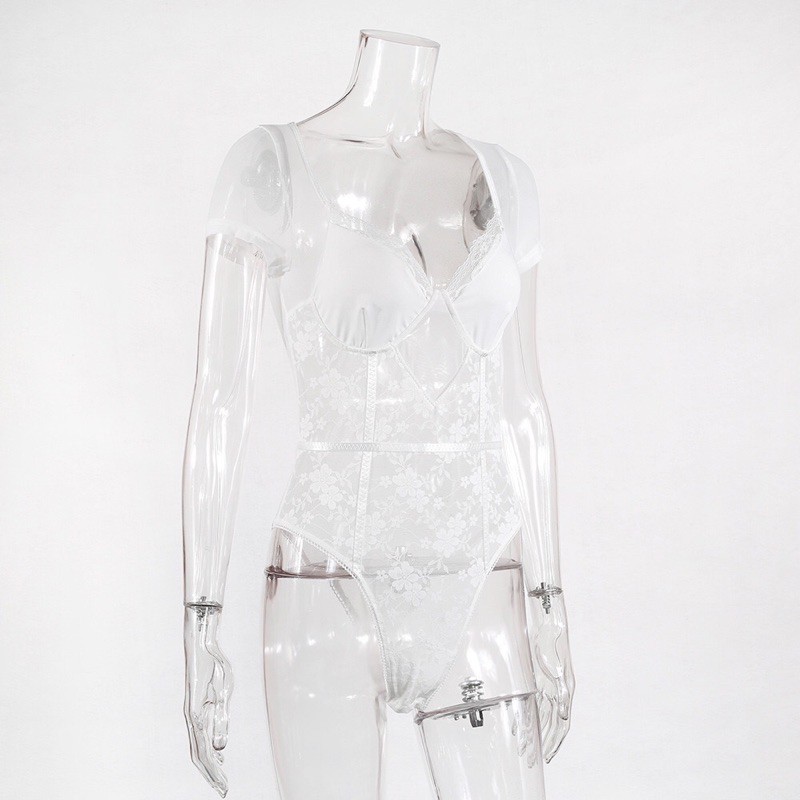 Đồ ngủ đẹp kiểu dáng Bodysuit cộc tay thêu hoa Quảng Châu sexy