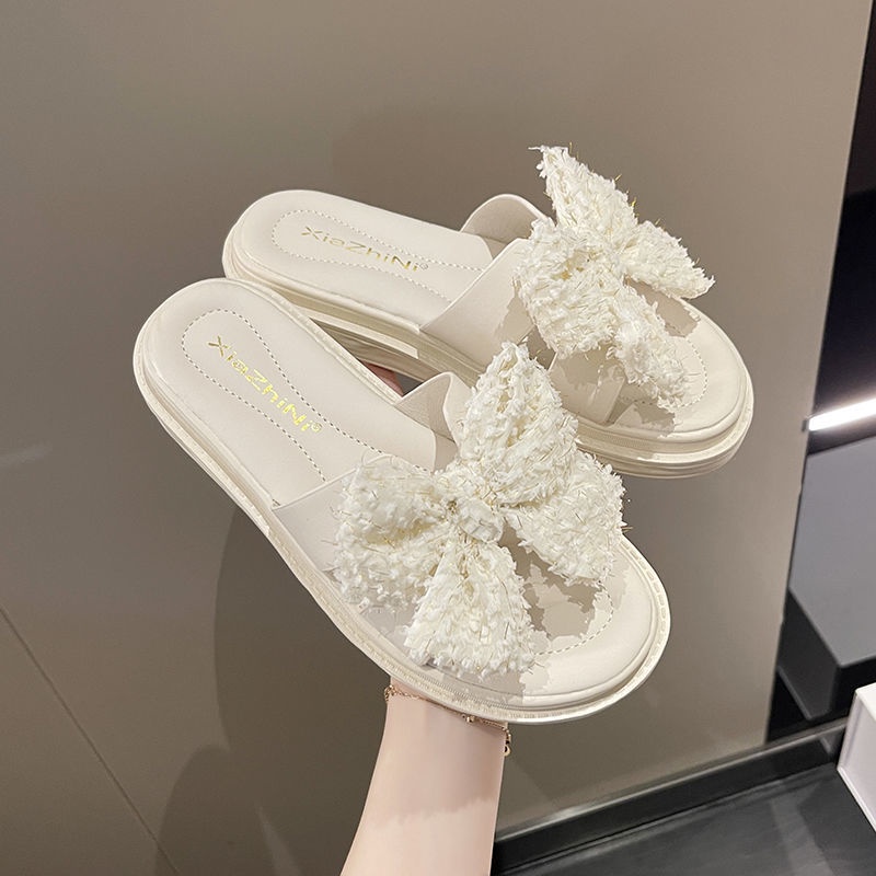 Giày Sandal Đế Mềm Chống Trượt Đính Nơ Phong Cách Pháp