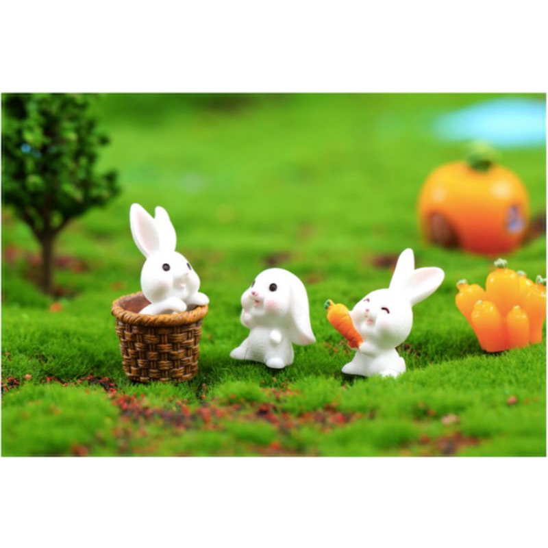 Decor trang trí bàn học bàn làm việc với tiểu cảnh terrarium mô hình nhà thỏ trắng